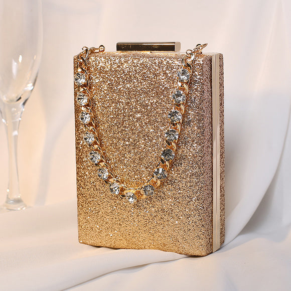 Bolso de Noche Cuadrado Pequeño con Cadena de Cristales Brillantes