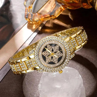Reloj de Lujo con Patrón de Copo de Nieve y Juego de 5 Piezas en Strass - Image 12