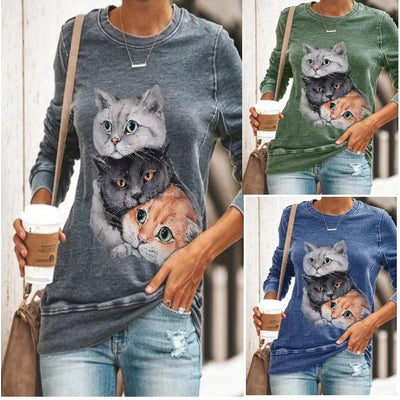 Sudadera Estampado Gatos Cuello Redondo Manga Larga