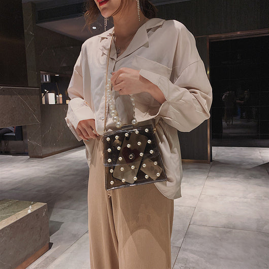 Bolso de hombro transparente con perlas para mujer - Image 2