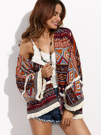 Cardigan Bohemio con Flecos y Estampado Artesanal - Image 4