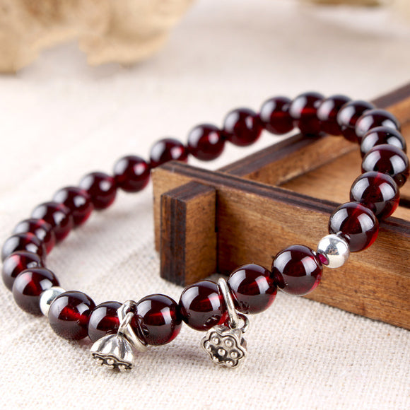 Pulsera de Granate Natural - Anillo Solitario