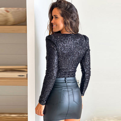 Jumpsuit de Lentejuelas Ajustado Triangular para Mujer - Image 4