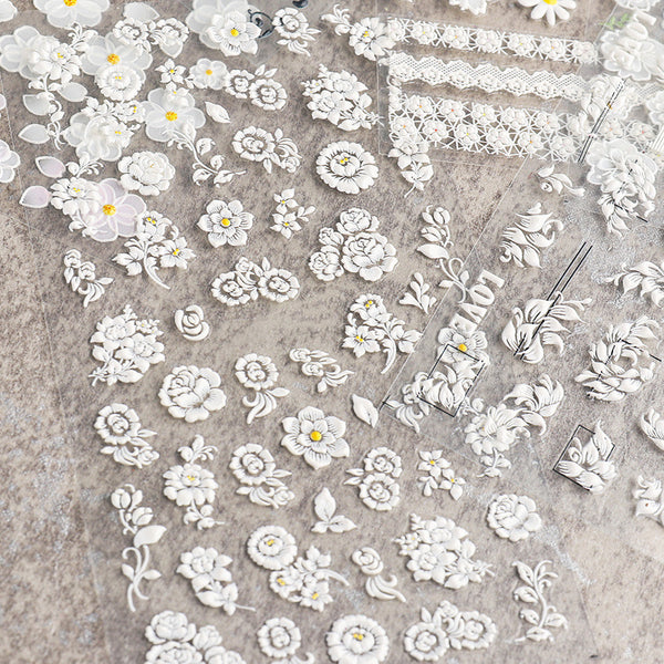 Pegatinas de Uñas de Encaje Blanco Hueco 3D Diseño Mariposa para Novia