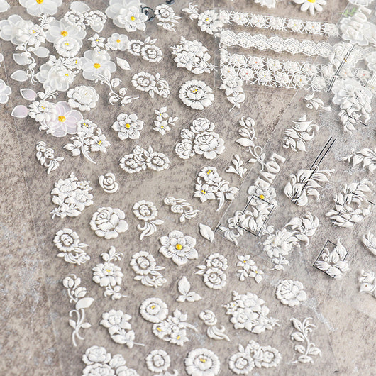 Pegatinas de Uñas de Encaje Blanco Hueco 3D Diseño Mariposa para Novia - Image 2
