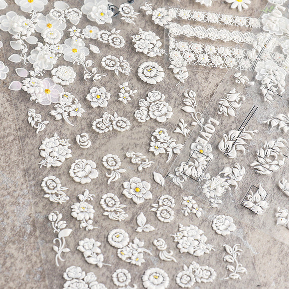 Pegatinas de Uñas de Encaje Blanco Hueco 3D Diseño Mariposa para Novia