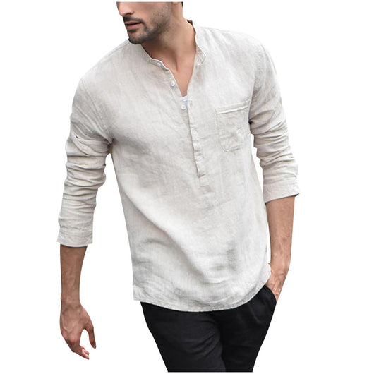 Camisa Vintage de Lino Blanca con Botones para Hombre - Image 2