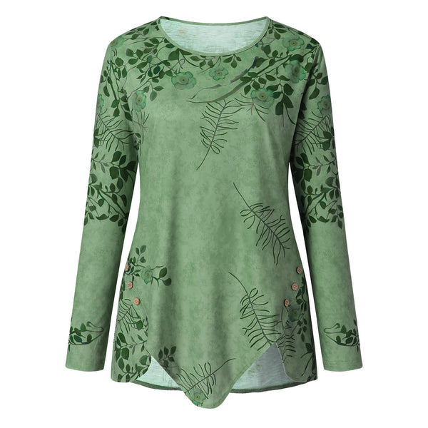 Blusa Estampada Cuello Redondo Manga Larga para Mujer