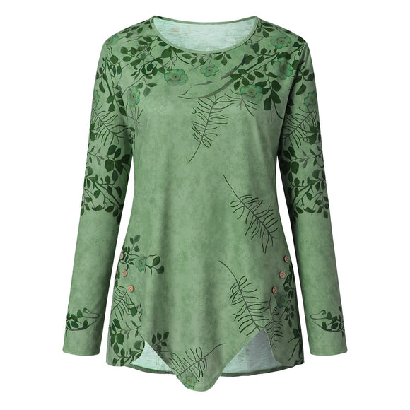 Blusa Estampada Cuello Redondo Manga Larga para Mujer