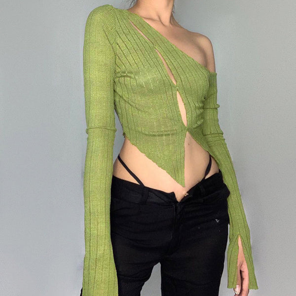 Blusa Semitransparente de Punto con Manga Larga para Mujer