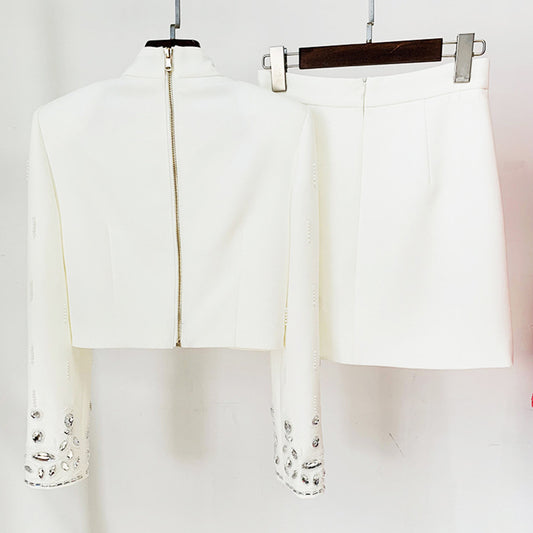 Conjunto de Vestido Corto Elegante con Incrustaciones de Diamantes - Dos Piezas - Image 2