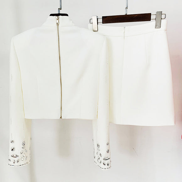 Conjunto de Vestido Corto Elegante con Incrustaciones de Diamantes - Dos Piezas