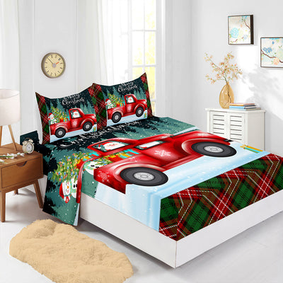 Juego de Sábanas Navideñas Ajustables Rojo - Funda de Colchón Estampada 4 Piezas - Image 11