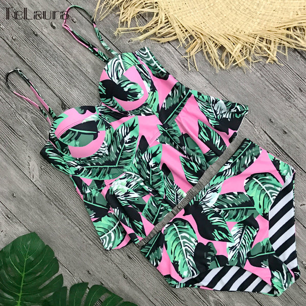 Bikini Realzador de Talle Alto con Estampado Floral - Traje de Baño Dos Piezas para Mujer