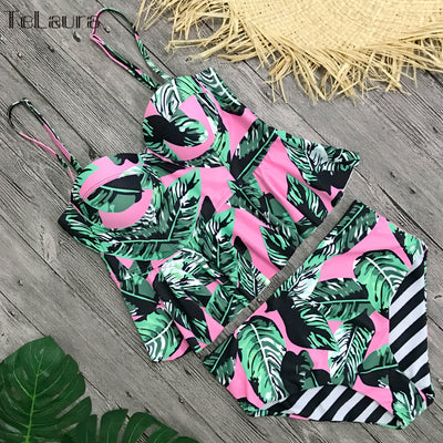 Bikini Realzador de Talle Alto con Estampado Floral - Traje de Baño Dos Piezas para Mujer