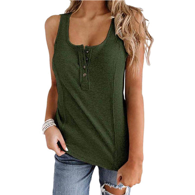 Chaleco Camiseta Mujer Sin Mangas Botones Colores Sólidos - Estilo Europeo - Image 4