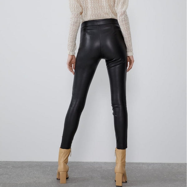 Leggings de Cuero Sintético Cintura Media