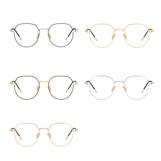 Silver metal anti-blue light glasses with rounded hexagonal clear lenses and black temple tips on a white background. - Image 2