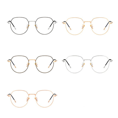Silver metal anti-blue light glasses with rounded hexagonal clear lenses and black temple tips on a white background. - Image 2