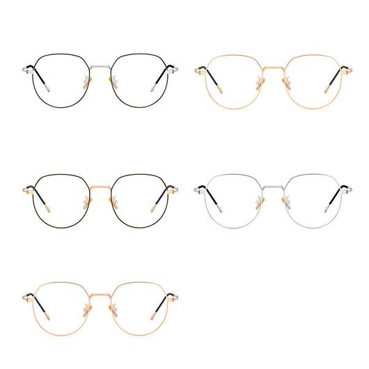 Silver metal anti-blue light glasses with rounded hexagonal clear lenses and black temple tips on a white background. - Image 2