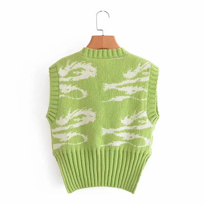 Chaleco Tejido Jacquard Totem Mujer - Escote V, Laterales Abiertos, Largo Asimétrico - Image 6