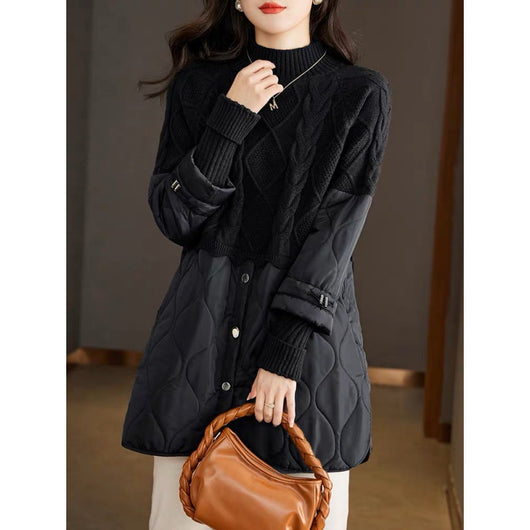 Abrigo de Invierno para Mujer con Tejido Acolchado y Combinación de Punto - Image 3