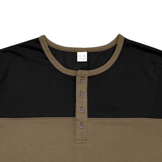 Camisa Casual de Cuello Henry con Combinación de Colores - Manga Larga Estilo Retro - Image 22