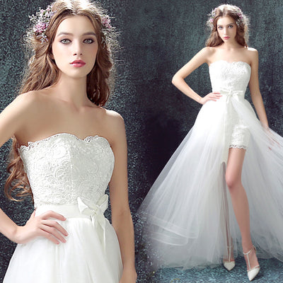 Vestido de Novia Sirena con Falda Desmontable y Encaje Tul