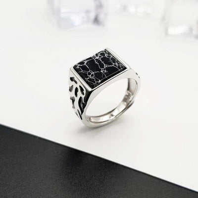 Anillo de Plata 925 Vintage para Hombre con Piedra Negra y Patrón Floral Ajustable - Image 6