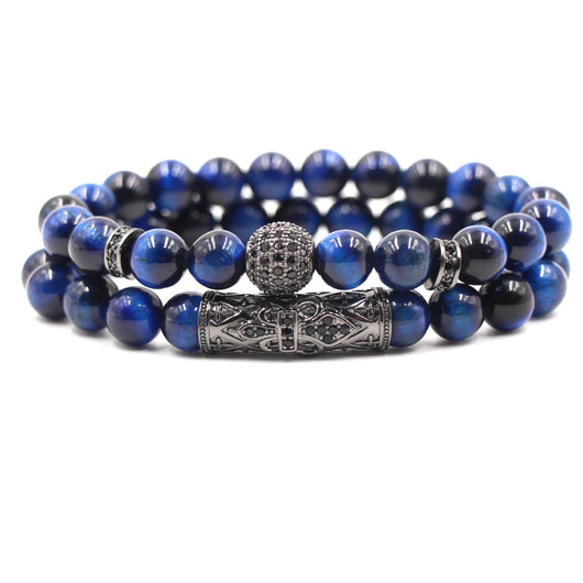 Pulsera de Tubo Curvo con Ojo de Tigre Azul y Micro Incrustaciones de Circón 10mm - Image 3