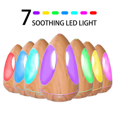 Wood grain essential oil diffuser with purple LED light and cool mist, ideal for yoga, spa, or living room. - Image 2