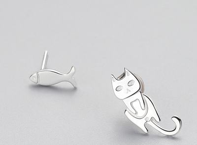 Aretes de Plata 925 Asimétricos con Diseño de Gato y Pez - Joyería Personalizada para Mujeres - Image 12