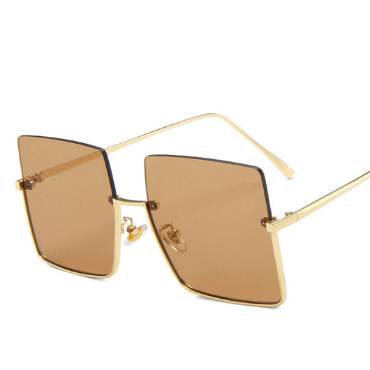 Half-frame square sunglasses with orange tinted lenses and gold-colored metal trim and temples. - Image 17