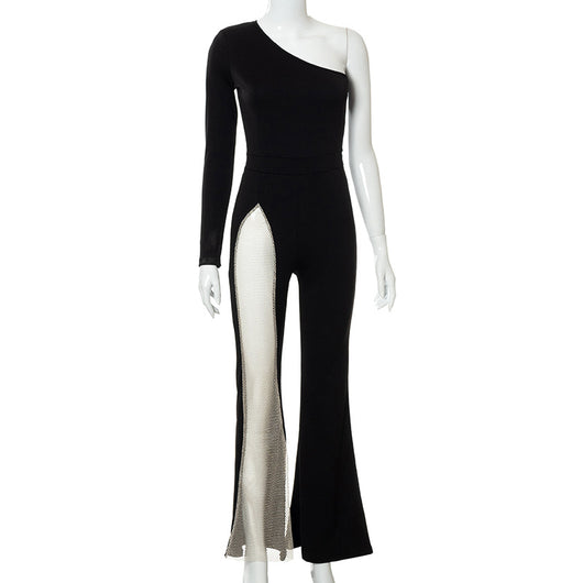 Jumpsuit Asimétrico de Malla con Detalle de Hombro Único - Image 17