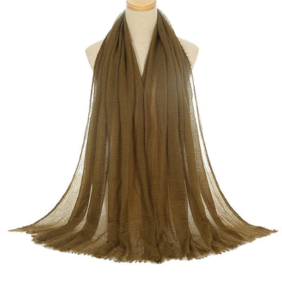 Bufanda Plisada de Viscosa Monocromática con Textura Natural de Algodón y Lino - Image 13