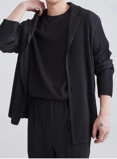 Blazer Plisado de Manga Larga para Hombre Sanzhai - Image 10