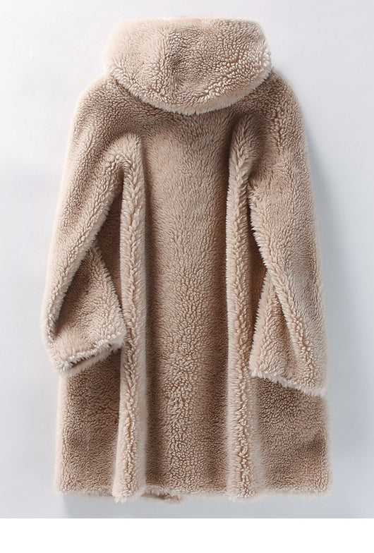 Abrigo Cálido de Lana de Cordero con Capucha para Mujer - Image 15