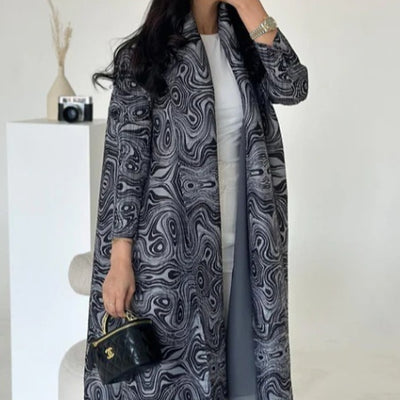 Cardigan Djellaba Étnico con Pliegues y Estampado - Capa Clásica de Moda - Image 36