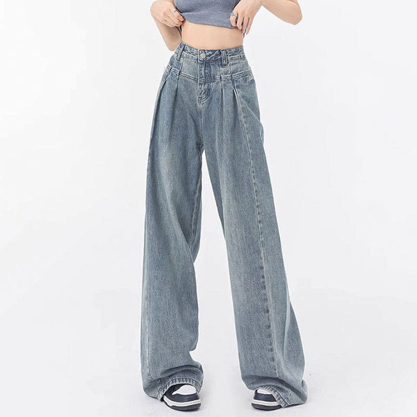 Jeans Rectos Anchos con Pliegues Elegantes de Corte Suelto para Mujer