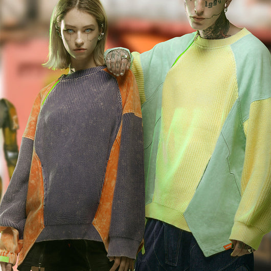 Sudadera Suelta Cuello Redondo Bloques de Color Estilo Urbano