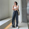 Pantalón Denim Gris Degradado Cintura Alta Ancho Suelto