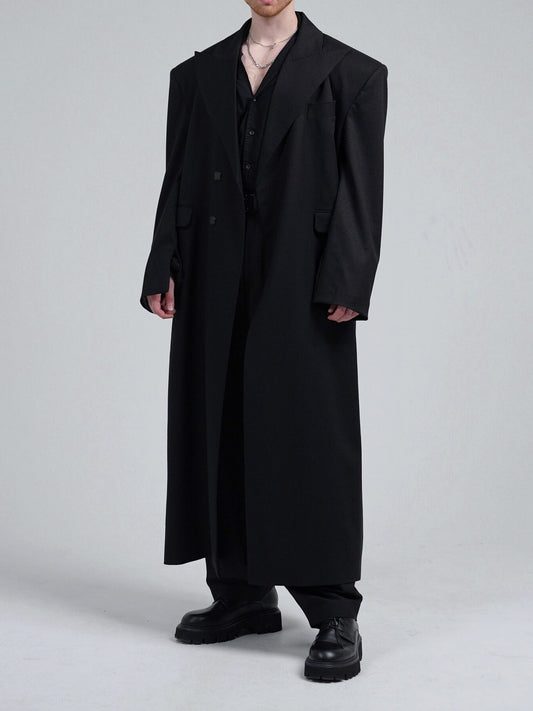 Abrigo Largo Cruzado Oversized en Negro