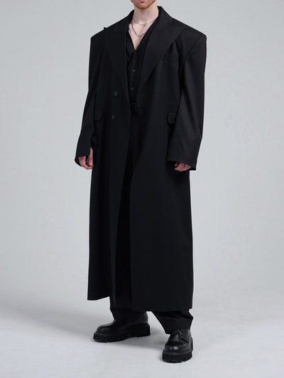 Abrigo Largo Cruzado Oversized en Negro