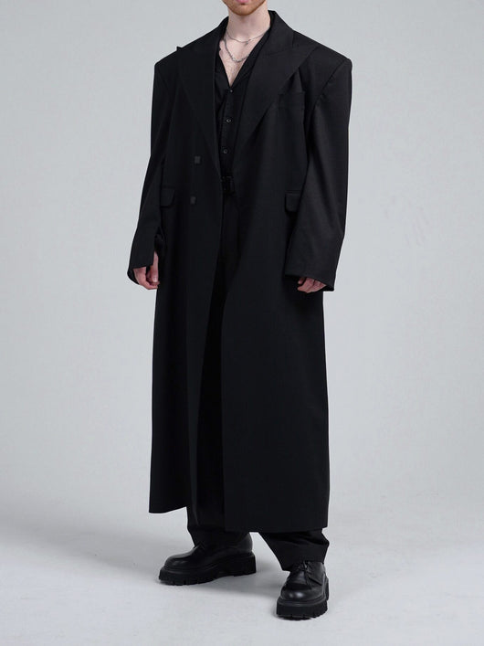 Abrigo Largo Cruzado Oversized en Negro