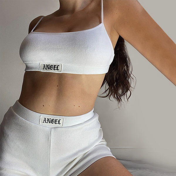 Shorts con Tirantes Acanalados English Label para Mujer