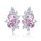 Plateado Oval Ice Flower Cut Earrings Rosado Diamond 925 Plateado