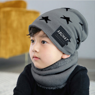 Brown knitted beanie with white five-pointed stars and a matching fleece-lined neck warmer on a man. - Image 8