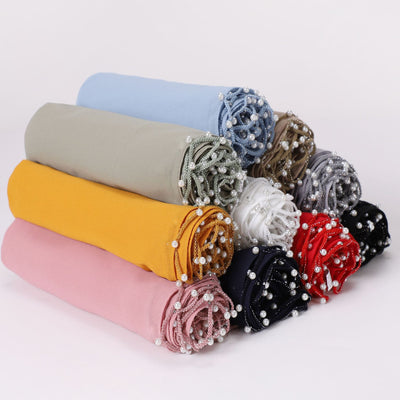 Pañuelo de Gasa Perlado con Bordes Ondulados y Detalles de Cuentas - Image 5