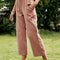 Pantalón Holgado de Cintura Alta con Rayas Horizontales y Cinturón