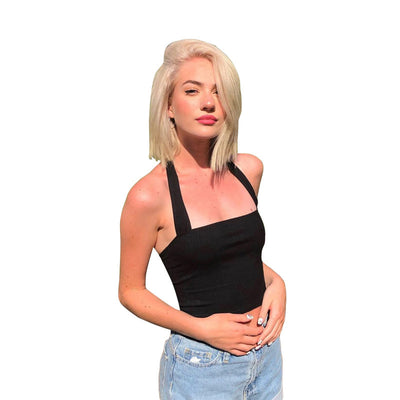 Vestido Halter Ajustado con Espalda Descubierta - Efecto Adelgazante